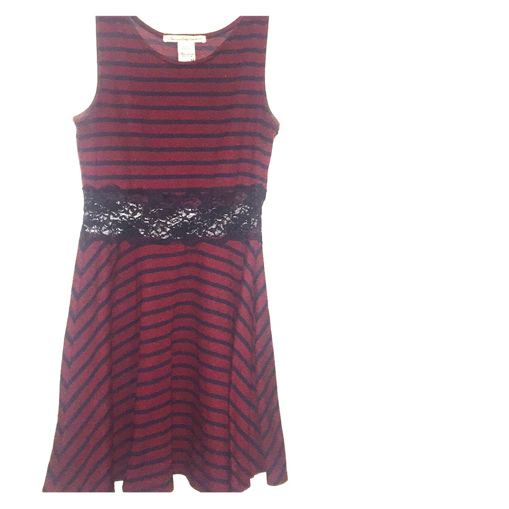 Burgundy stripped dress with mesh!